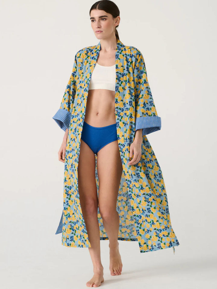 Women Long Kimono Blue Rose - ملابس سباحة