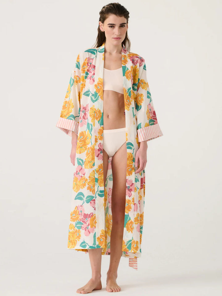 Women Long Kimono Rose Flower - ملابس سباحة
