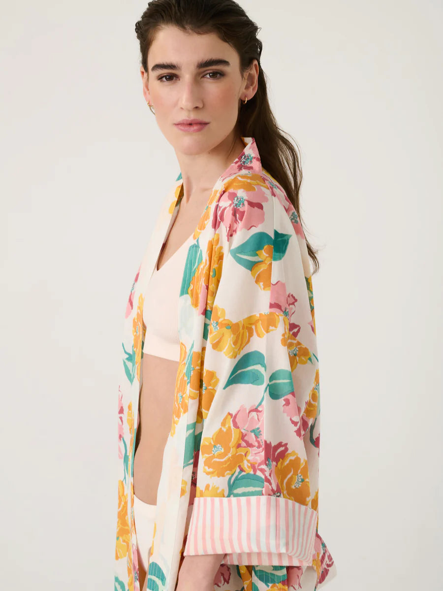 Women Long Kimono Rose Flower - ملابس سباحة