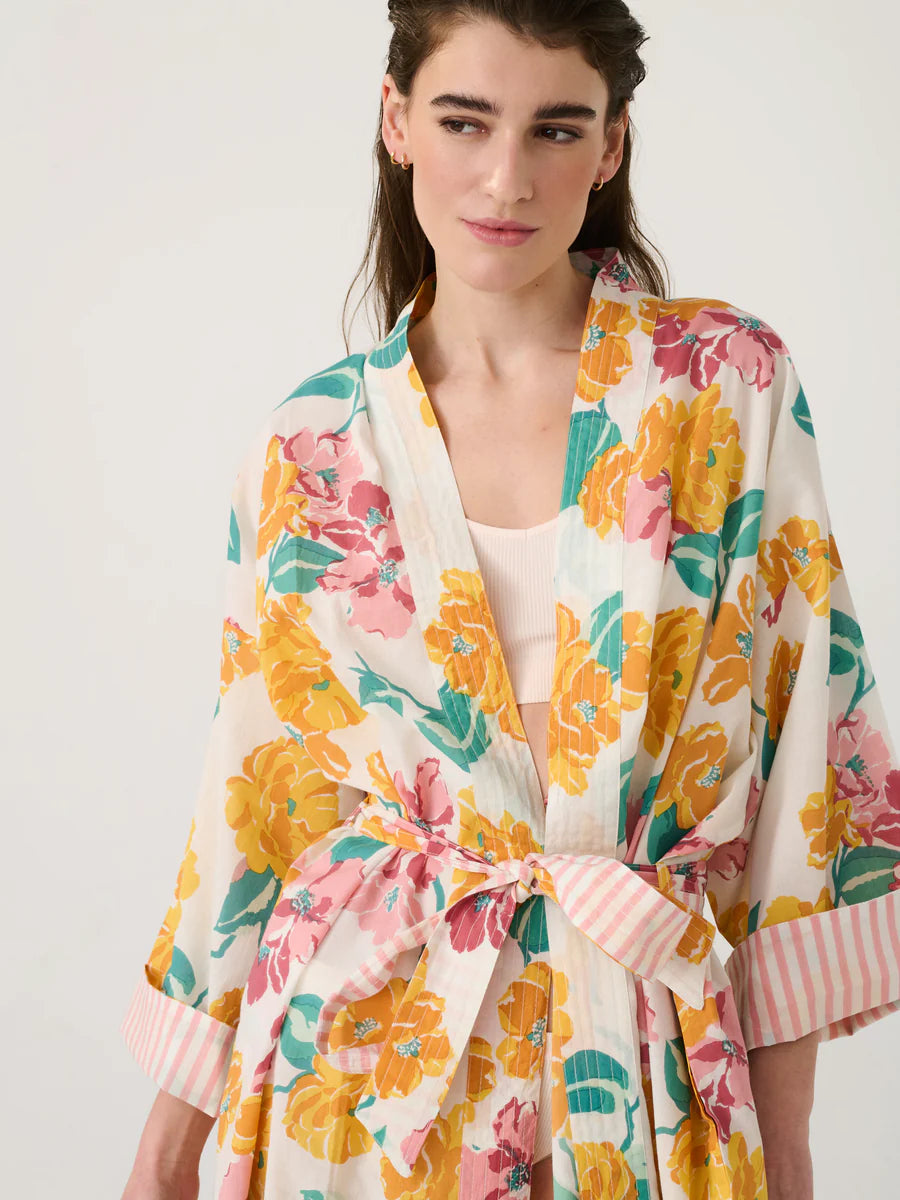 Women Long Kimono Rose Flower - ملابس سباحة