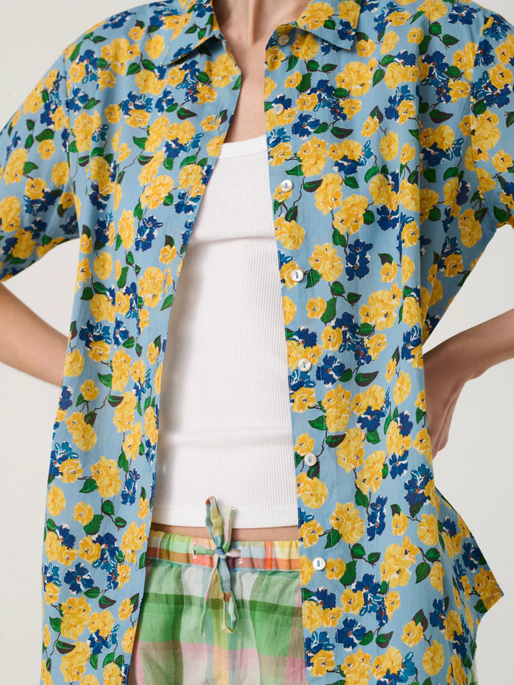 Women Shirt Blue Roses  - ملابس سباحة