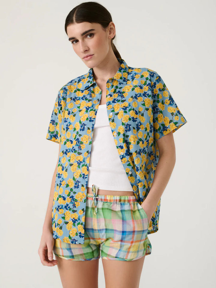 Women Shirt Blue Roses  - ملابس سباحة