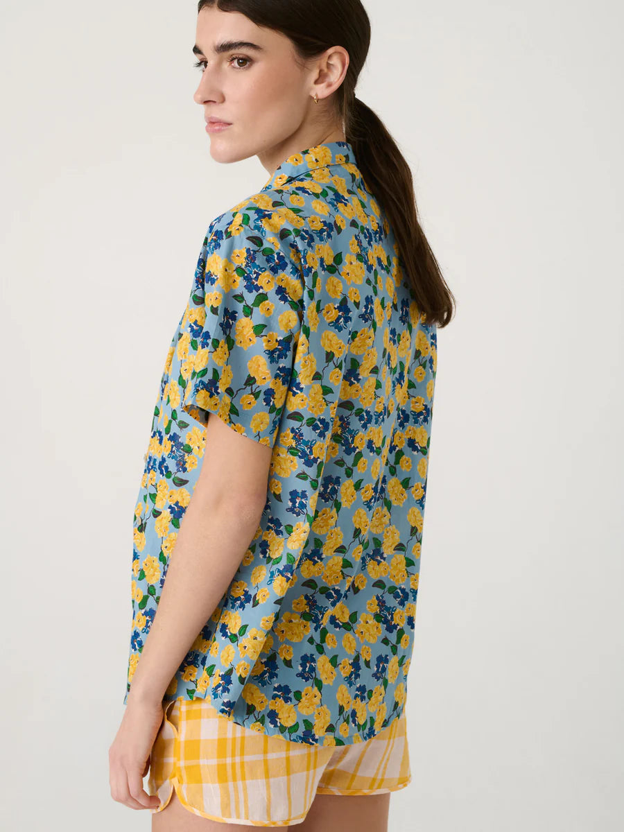 Women Shirt Blue Roses  - ملابس سباحة