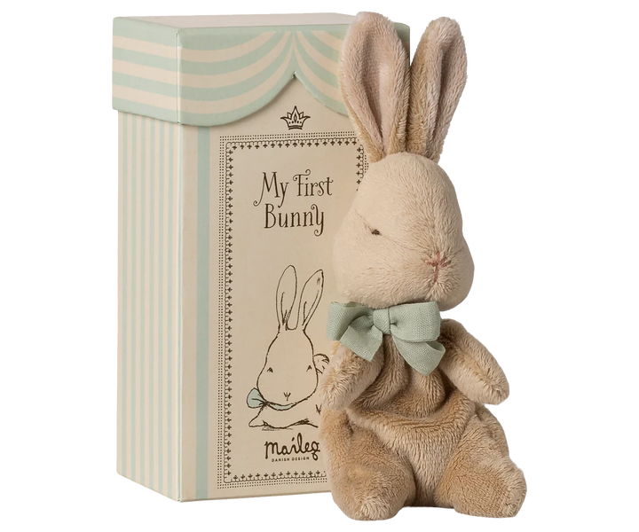 Maileg My First Bunny Mint 19 cm soft plush baby bunny with mint ribbon and keepsake gift box