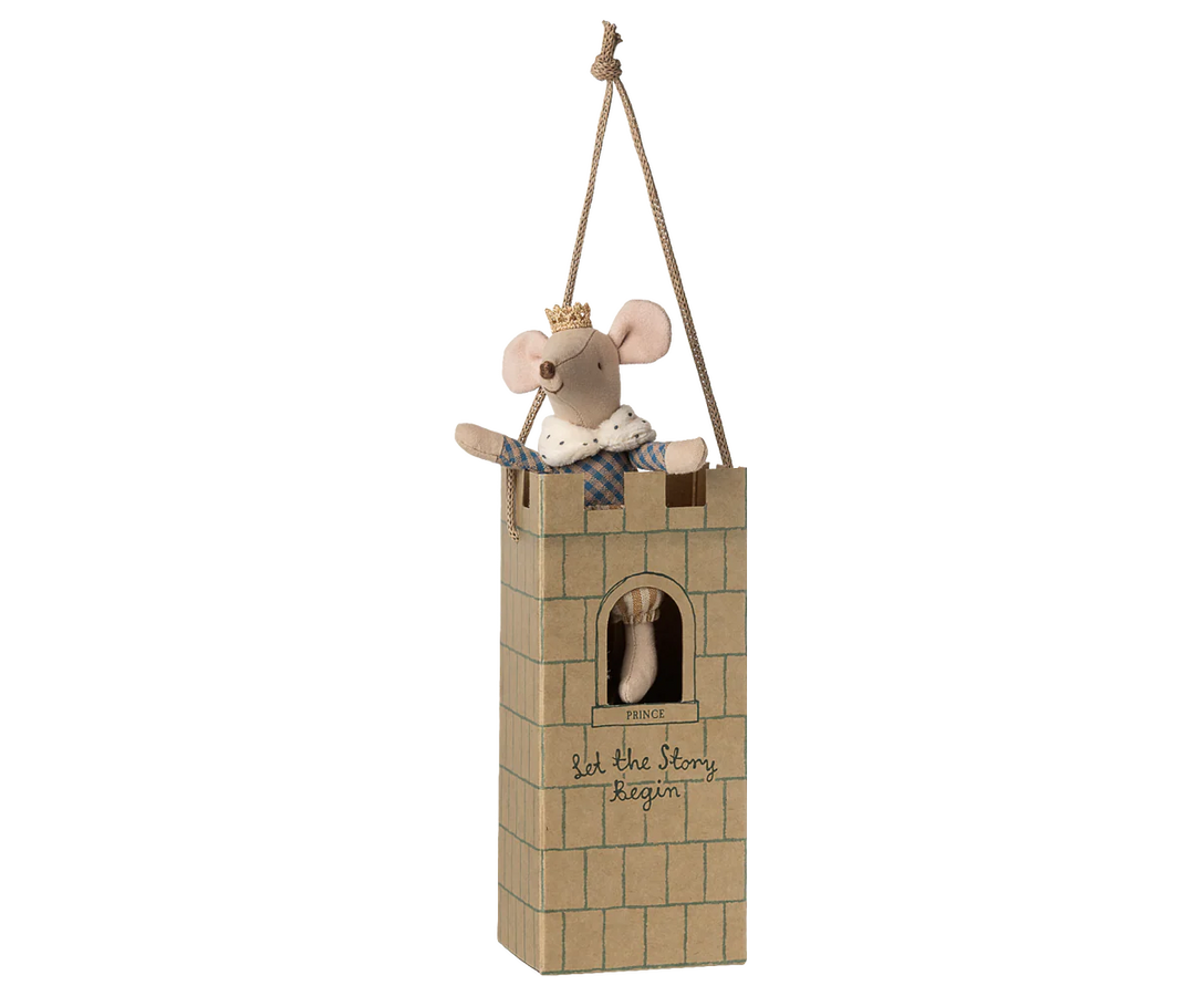 Maileg Prince Mouse Big Brother soft toy in castle gift box