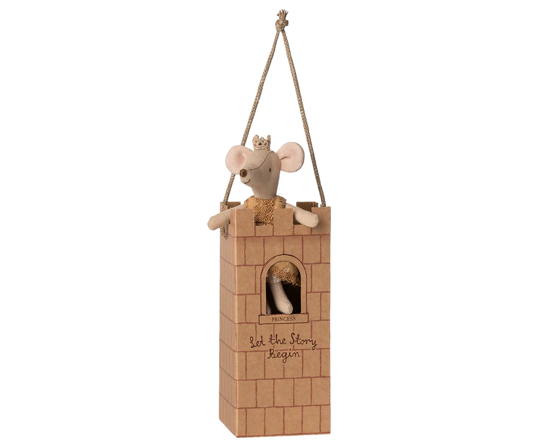 Maileg Princess Mouse Big Sister soft toy in a castle gift box