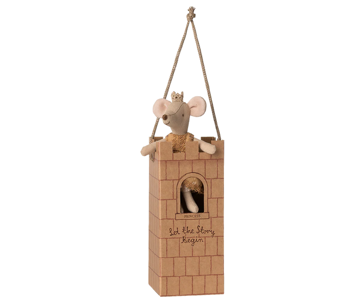 Maileg Princess Mouse Big Sister soft toy in a castle gift box