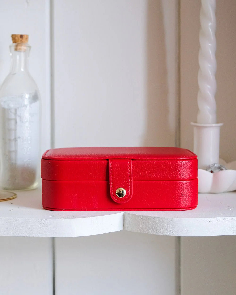 Red travel jewelry box with mirror by Maison Scarlett