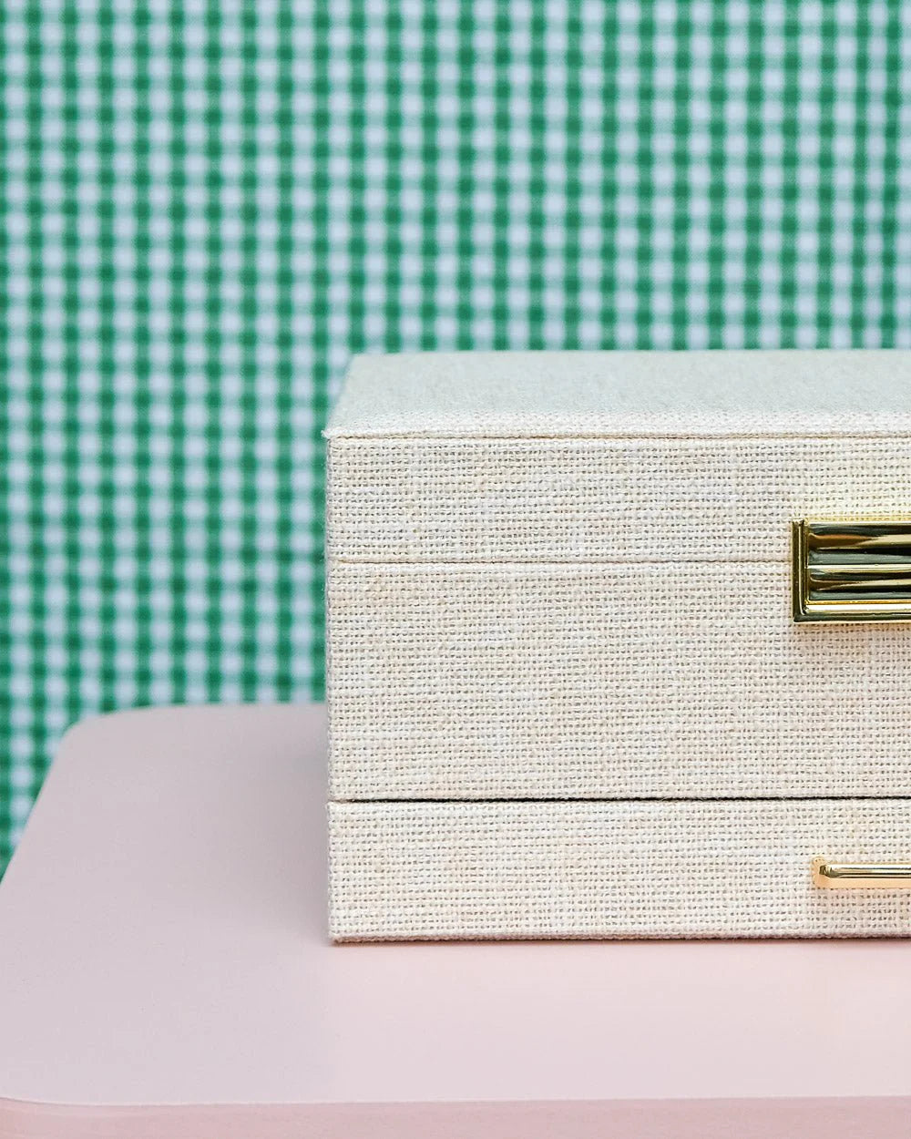 Beige linen jewelry box with organised compartments by Maison Scarlett