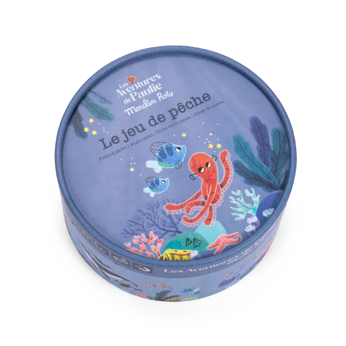 Moulin Roty magnetic fishing game for kids with ocean animals and wooden fishing rods
