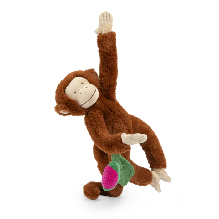 Moulin Roty monkey activity plush toy from La Forêt Mawa collection with sensory details