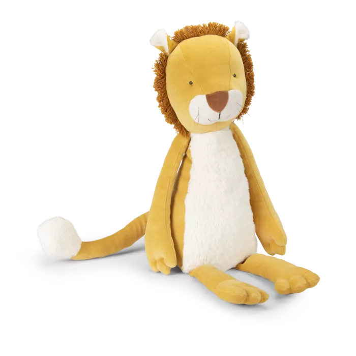 Moulin Roty giant lion plush toy from La Forêt Mawa collection with soft golden fabric