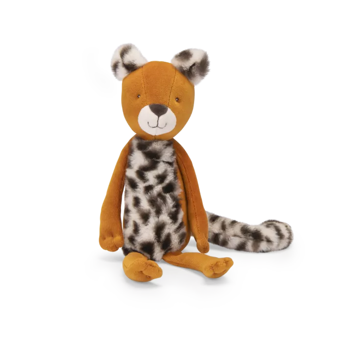 Moulin Roty Taïgo leopard plush toy in illustrated gift box from La Forêt Mawa collection