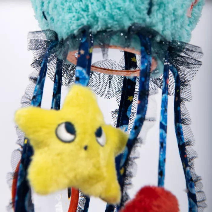 Moulin Roty jellyfish activity toy from Les Aventures de Paulie collection with sensory ribbons and soft textures
