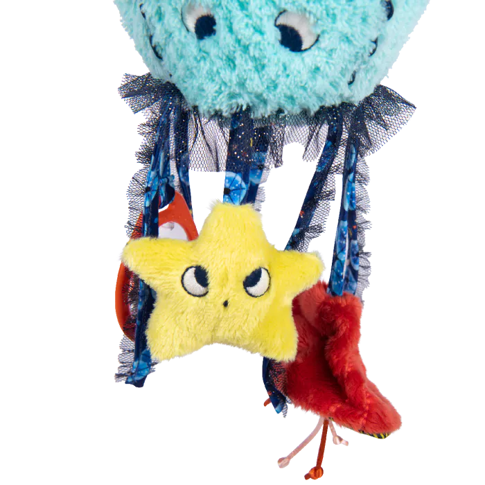 Moulin Roty jellyfish activity toy from Les Aventures de Paulie collection with sensory ribbons and soft textures