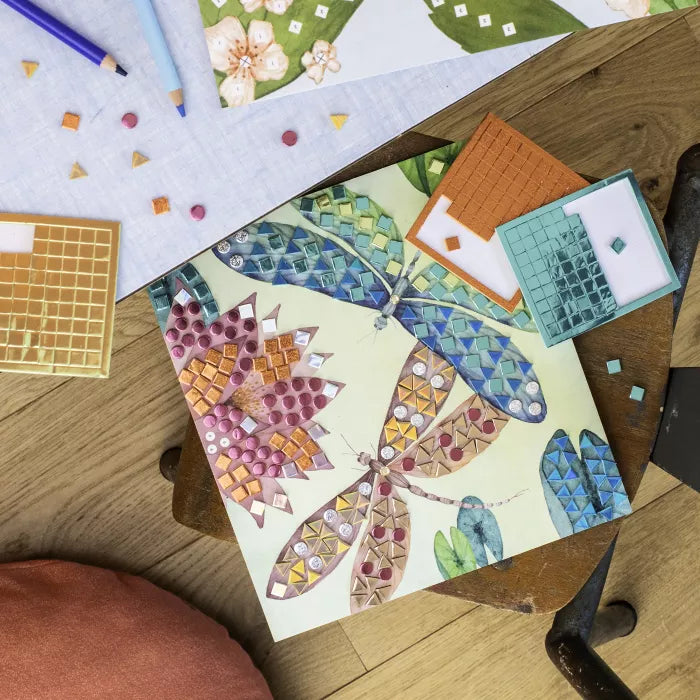 Moulin Roty Les Rosalies kids mosaic craft kit with illustrated floral artwork and mosaic stickers