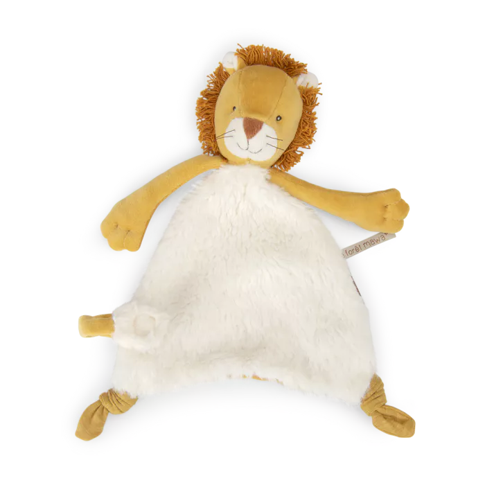 Moulin Roty lion baby comforter from La Forêt Mawa collection with soft plush fabric