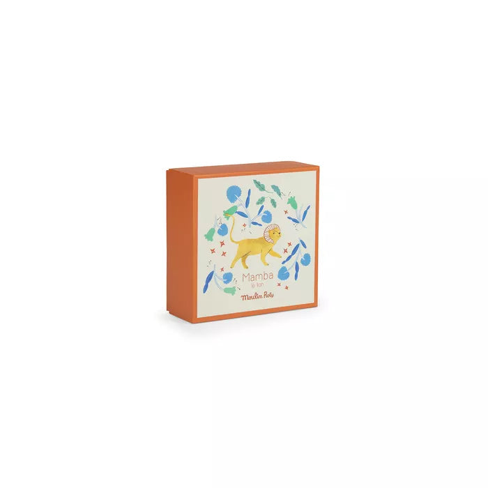Moulin Roty lion baby comforter from La Forêt Mawa collection with soft plush fabric