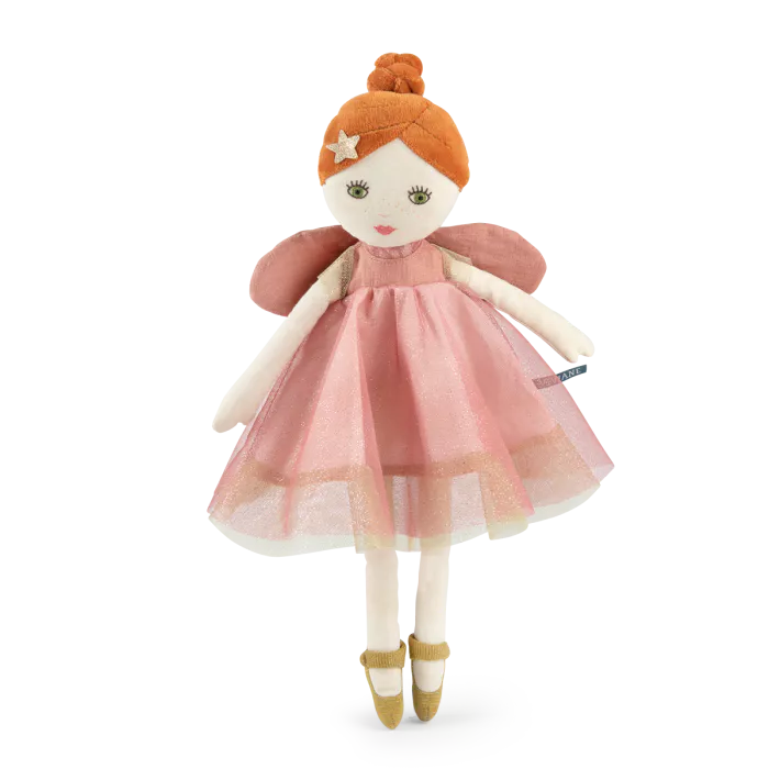 Moulin Roty pink fairy doll for kids with glitter wings and soft blush tulle dress