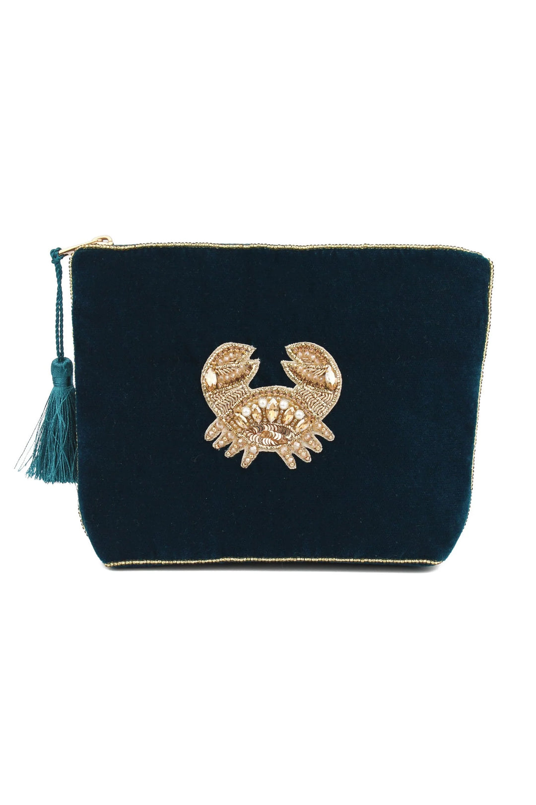 Handcrafted Cancer zodiac medium velvet pouch with intricate beaded design and zip closure