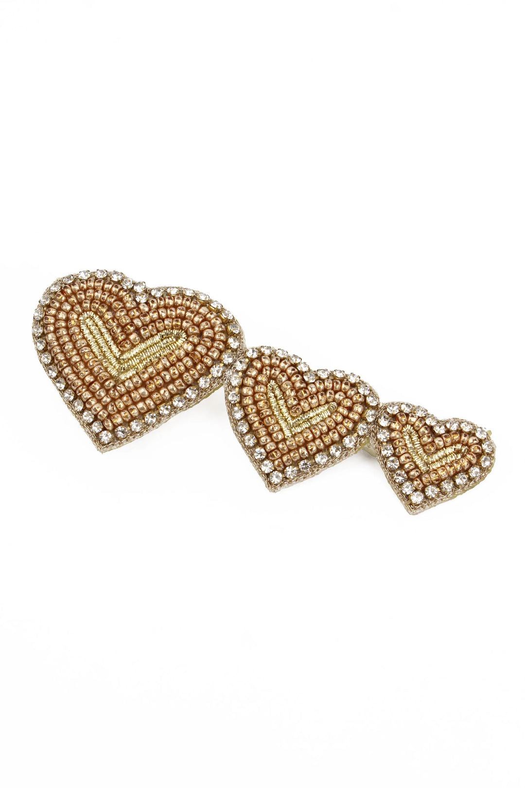 Handcrafted gold beaded heart hair clip with gemstone embellishments