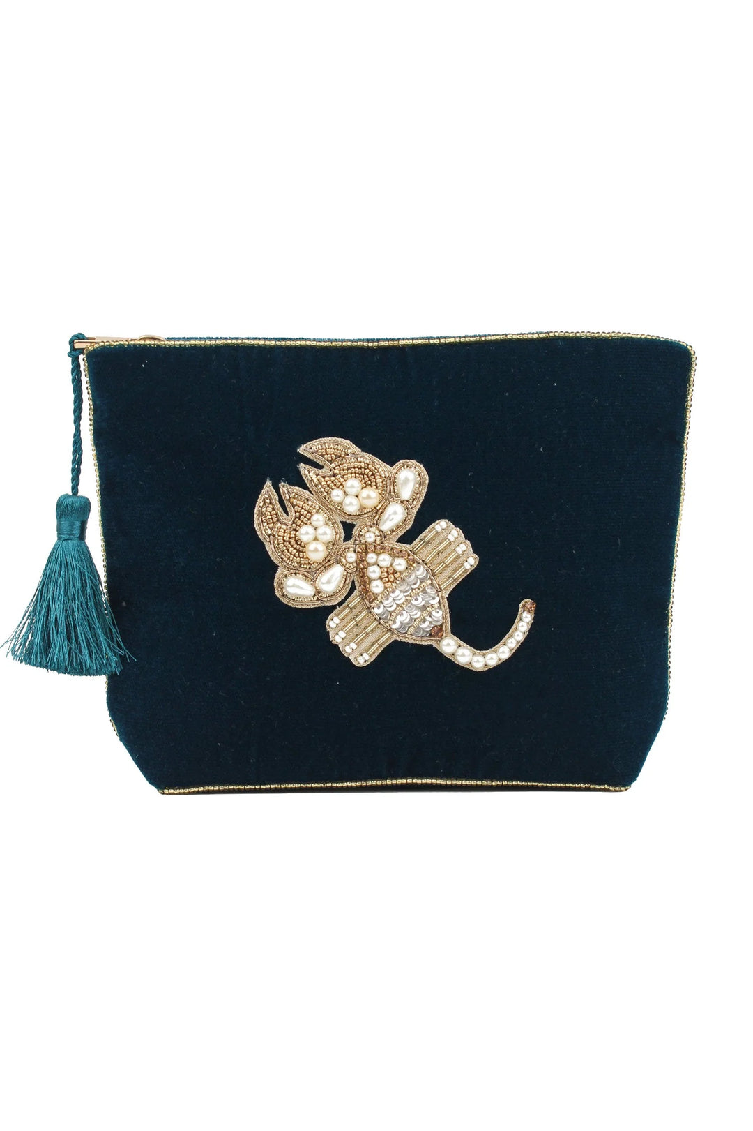 Handcrafted Scorpio zodiac medium velvet pouch with intricate beaded design and zip closure