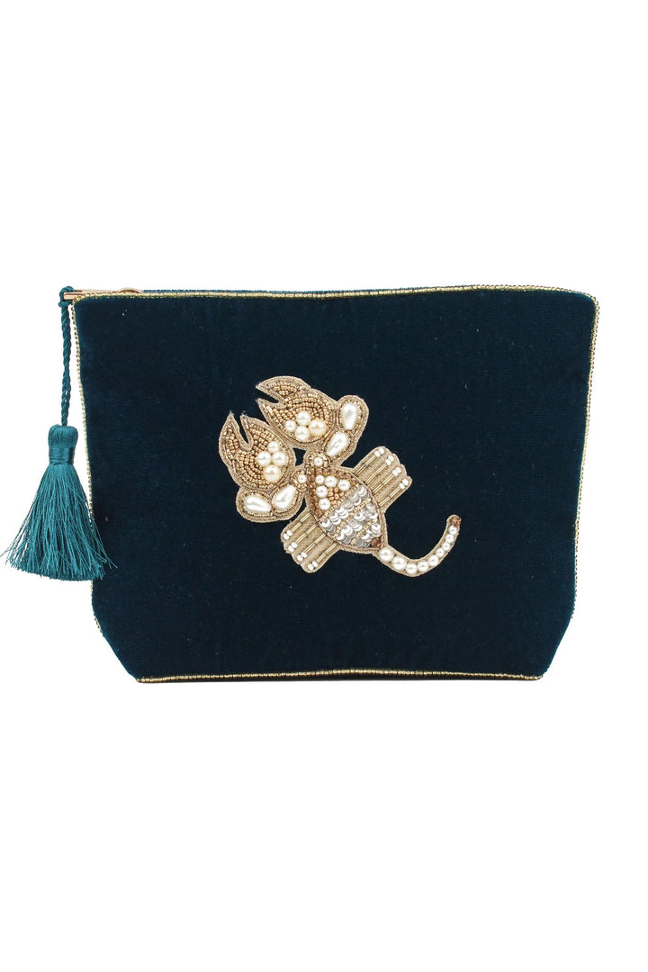 Handcrafted Scorpio zodiac medium velvet pouch with intricate beaded design and zip closure
