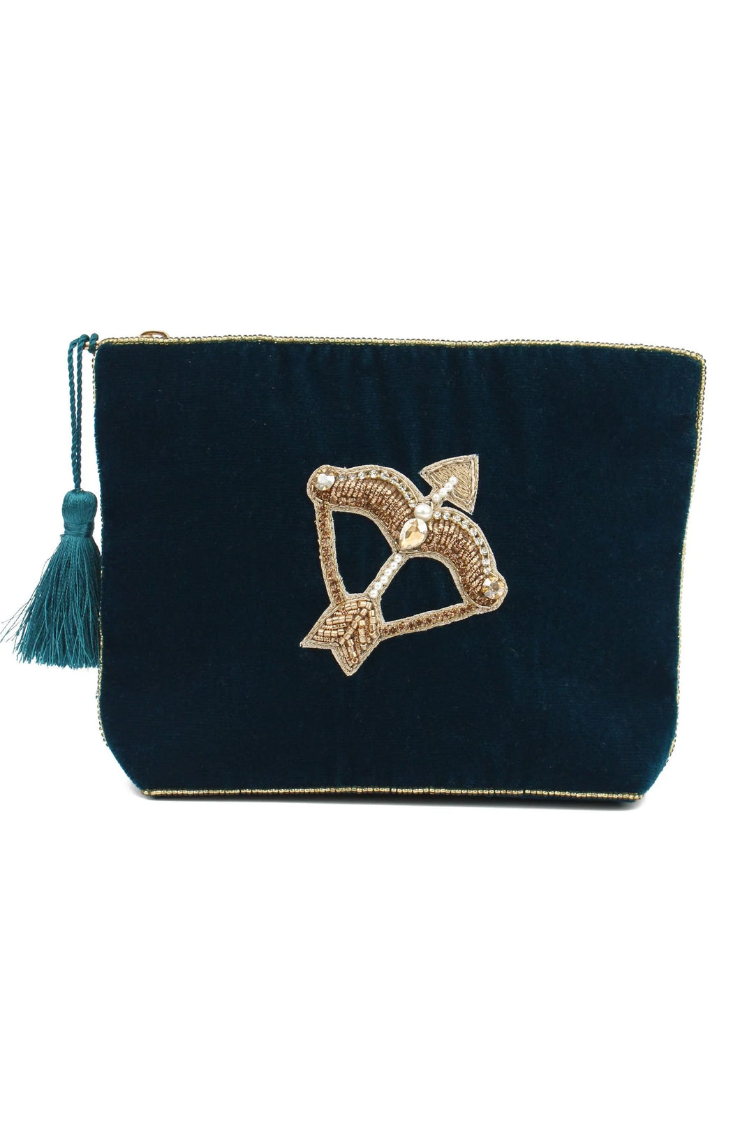 Handcrafted Sagittarius zodiac medium velvet pouch with intricate beaded design and zip closure