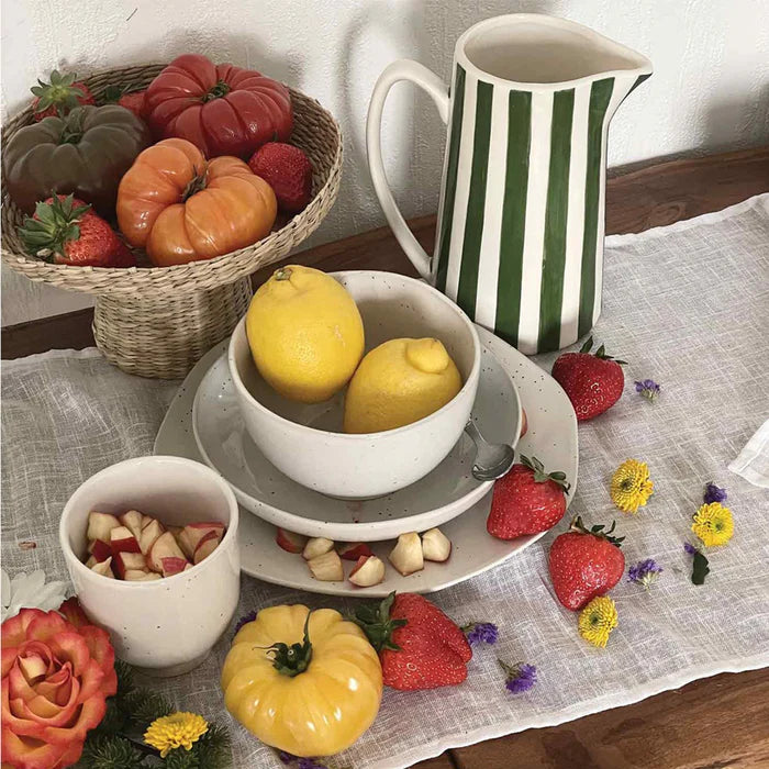 Ceramic Pitcher - Green Stripe - ديكور المنزل