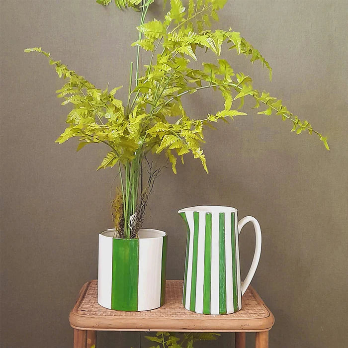 Ceramic Pitcher - Green Stripe - ديكور المنزل