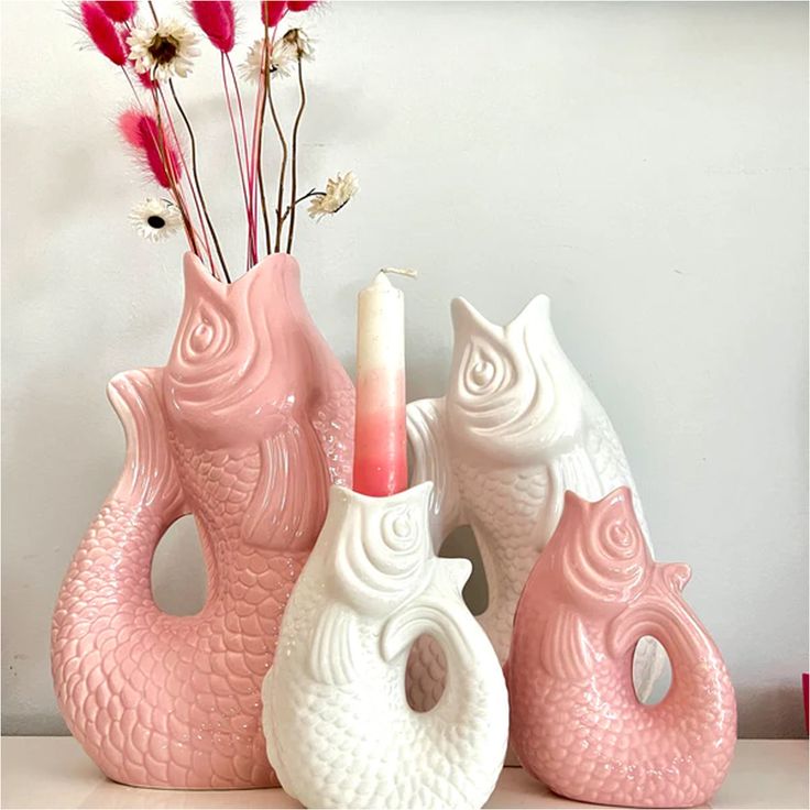 Ceramic Fish Pitcher - Pink - ديكور المنزل