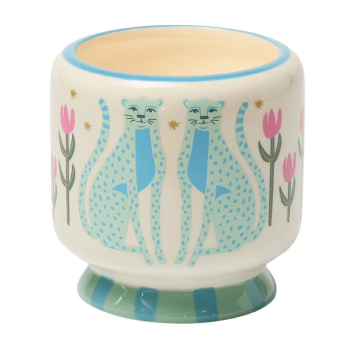 Paddywax A Dopo Linen & Orris Blue Cheetahs 8 oz ceramic candle