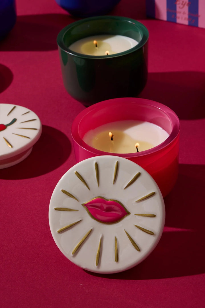 decorative glass candle with lid colorful scented soy candle
