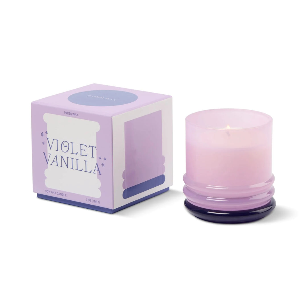Colorful stack glass scented candle with reusable jar and decorative lid
