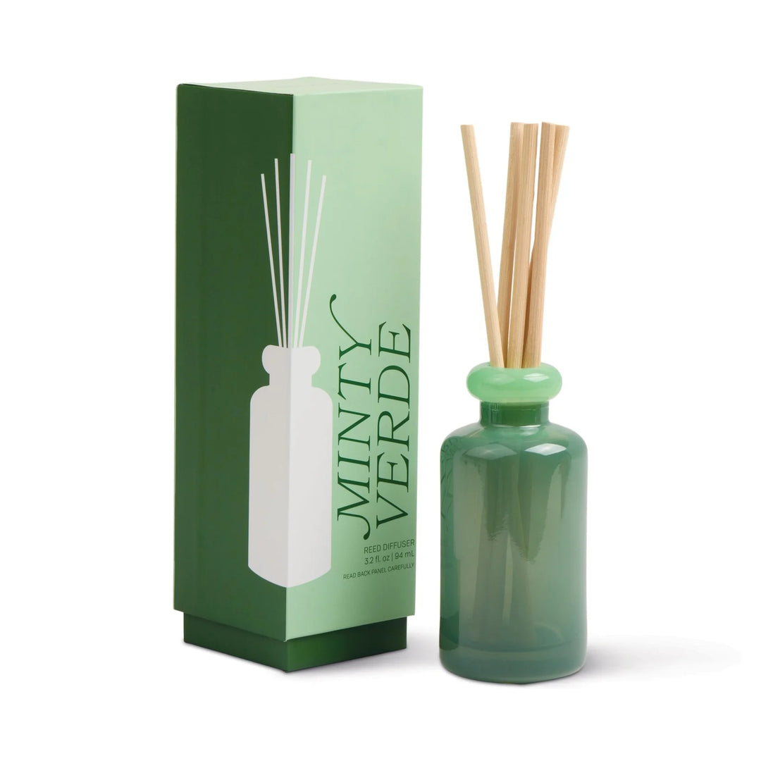 Colorful stack glass reed diffuser with dual tone bottle and natural reeds
