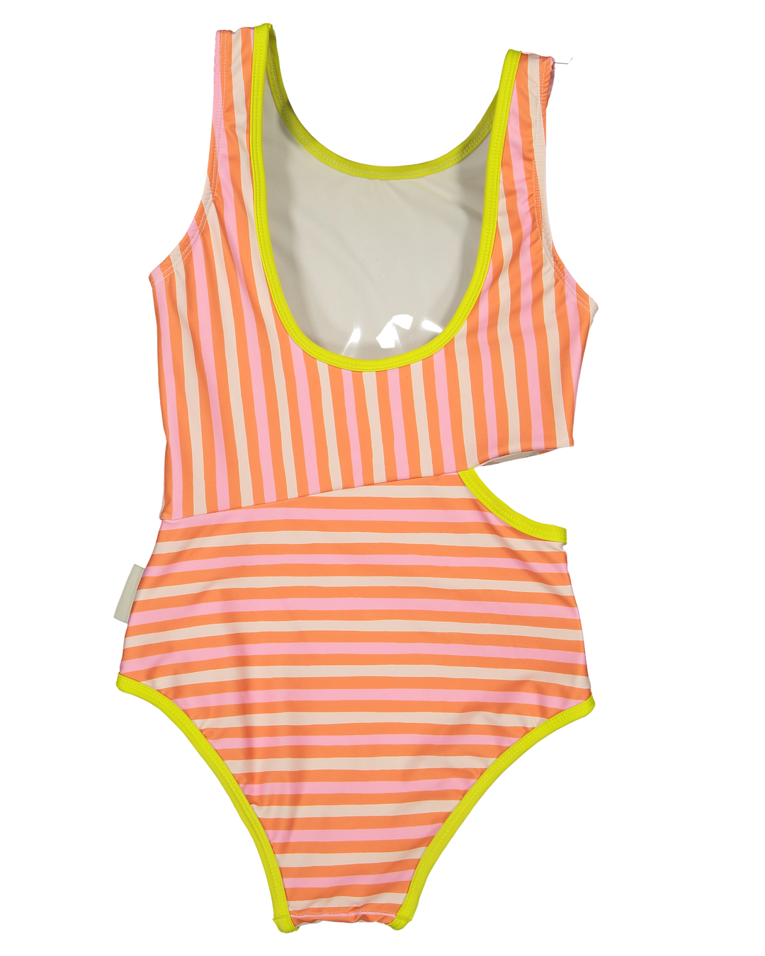 girls pink orange striped cut out swimsuit
