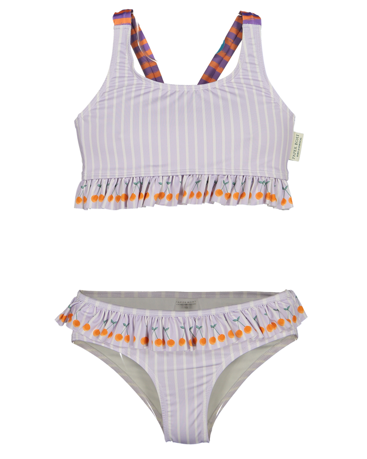 girls lavender cherry bikini set ruffle
