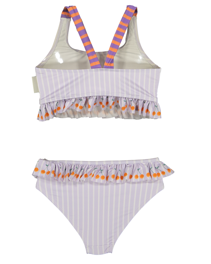 girls lavender cherry bikini set ruffle
