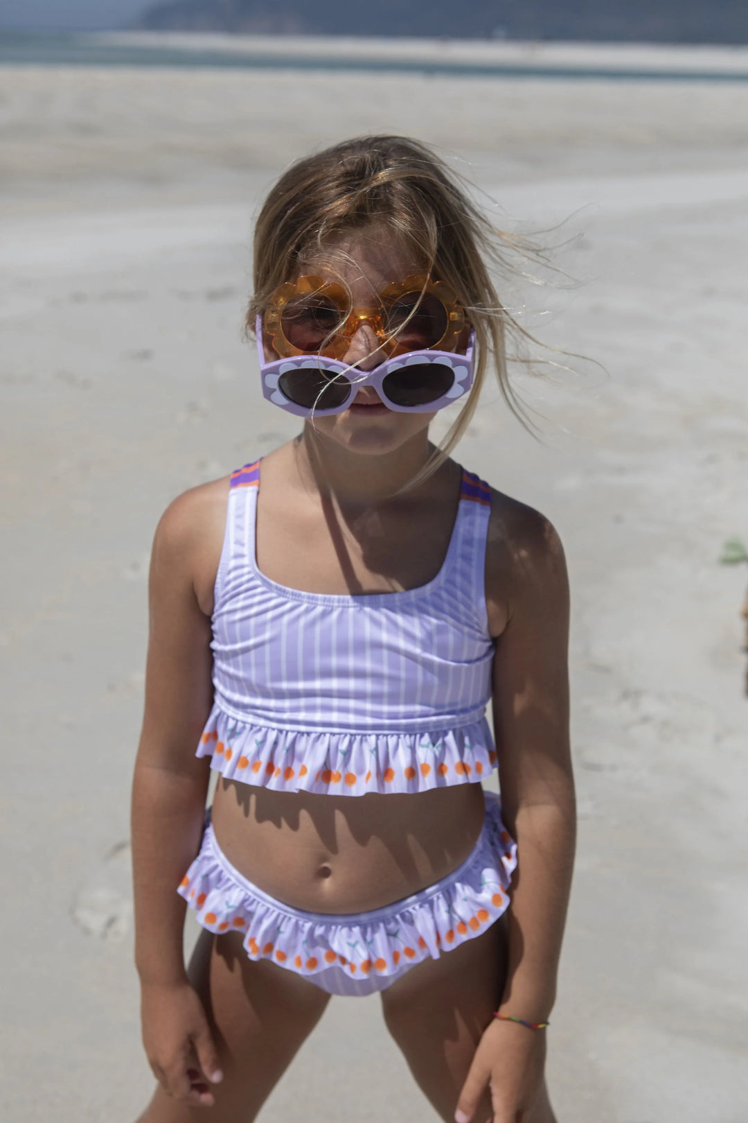 girls lavender cherry bikini set ruffle
