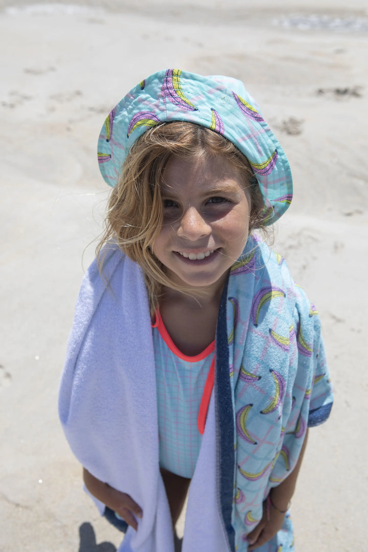 kids banana print bucket hat aqua summer sun hat
