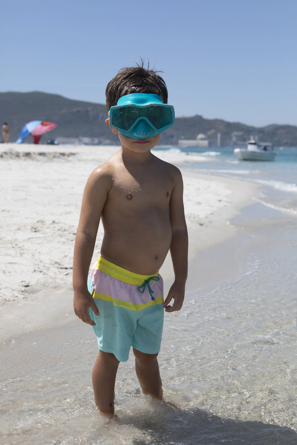 boys swim shorts candy color block mint pink yellow
