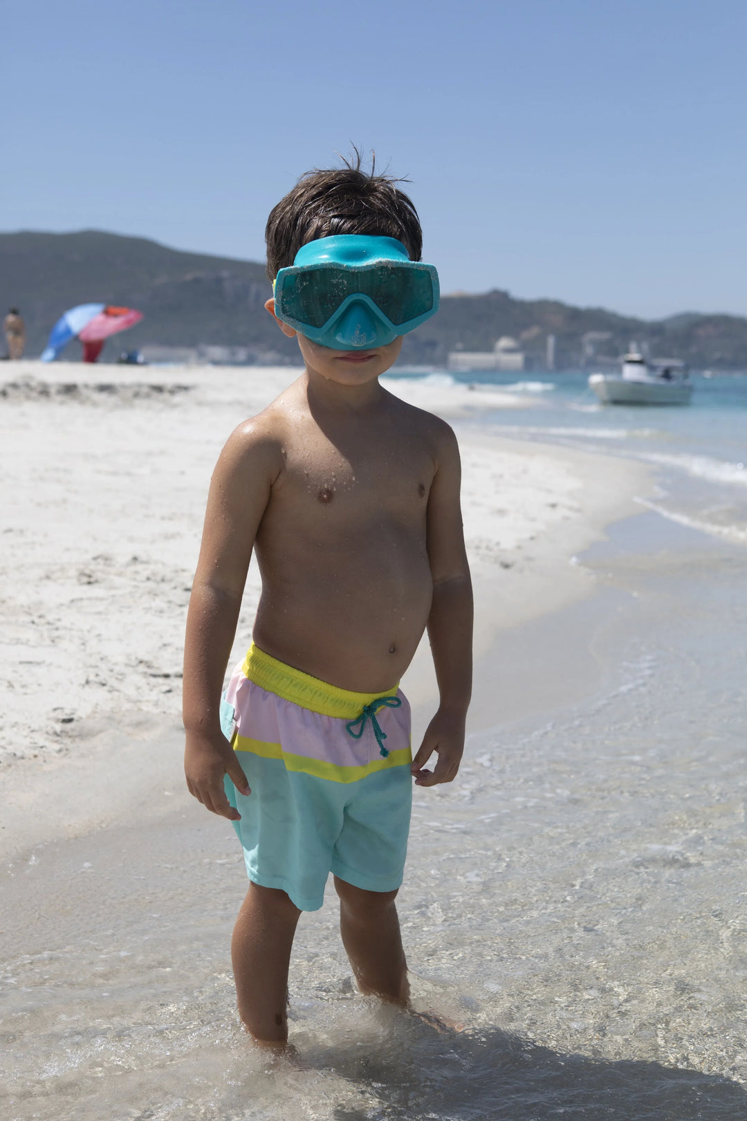 boys swim shorts candy color block mint pink yellow
