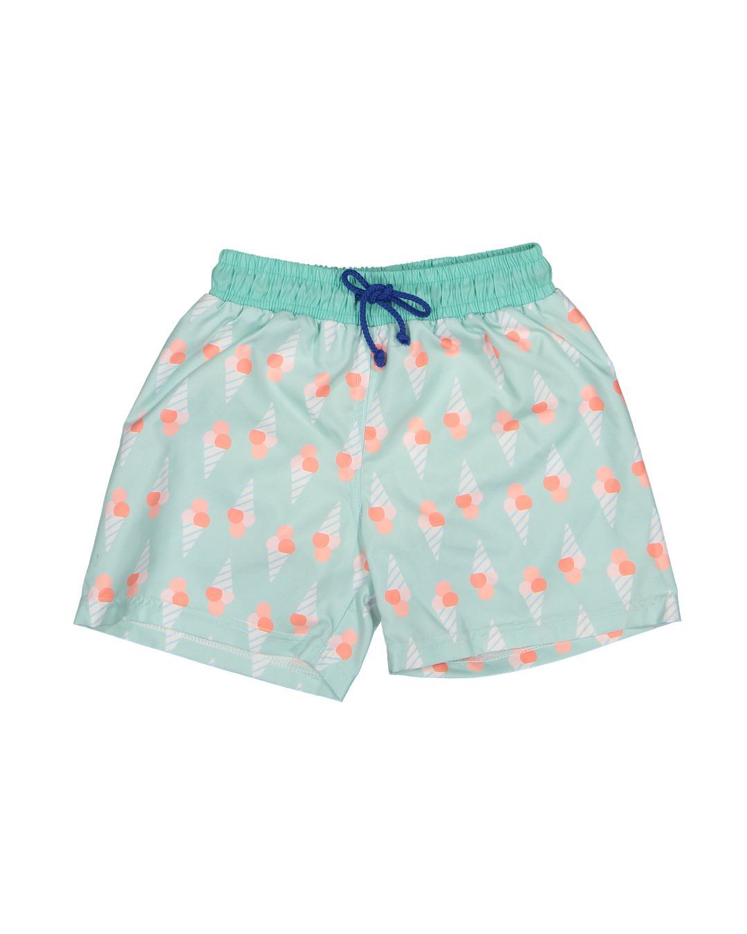 boys swim shorts pastel blue ice cream print elastic waistband drawstring
