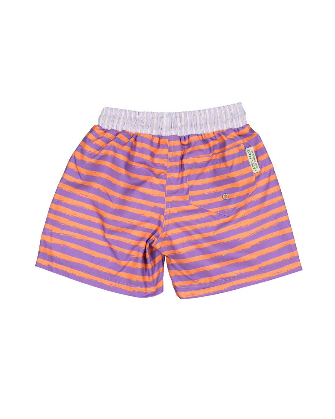 boys lavender orange striped swim shorts
