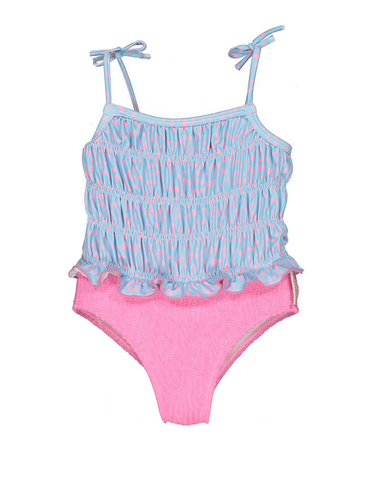 Swimsuit Pink Dots Frilled - سباح