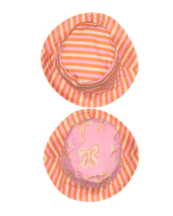 kids striped bucket hat pink orange summer beach
