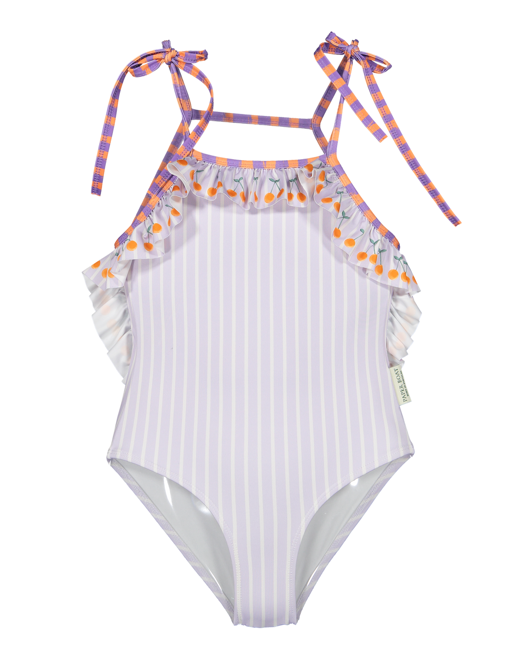 girls lavender cherry ruffle swimsuit one piece
