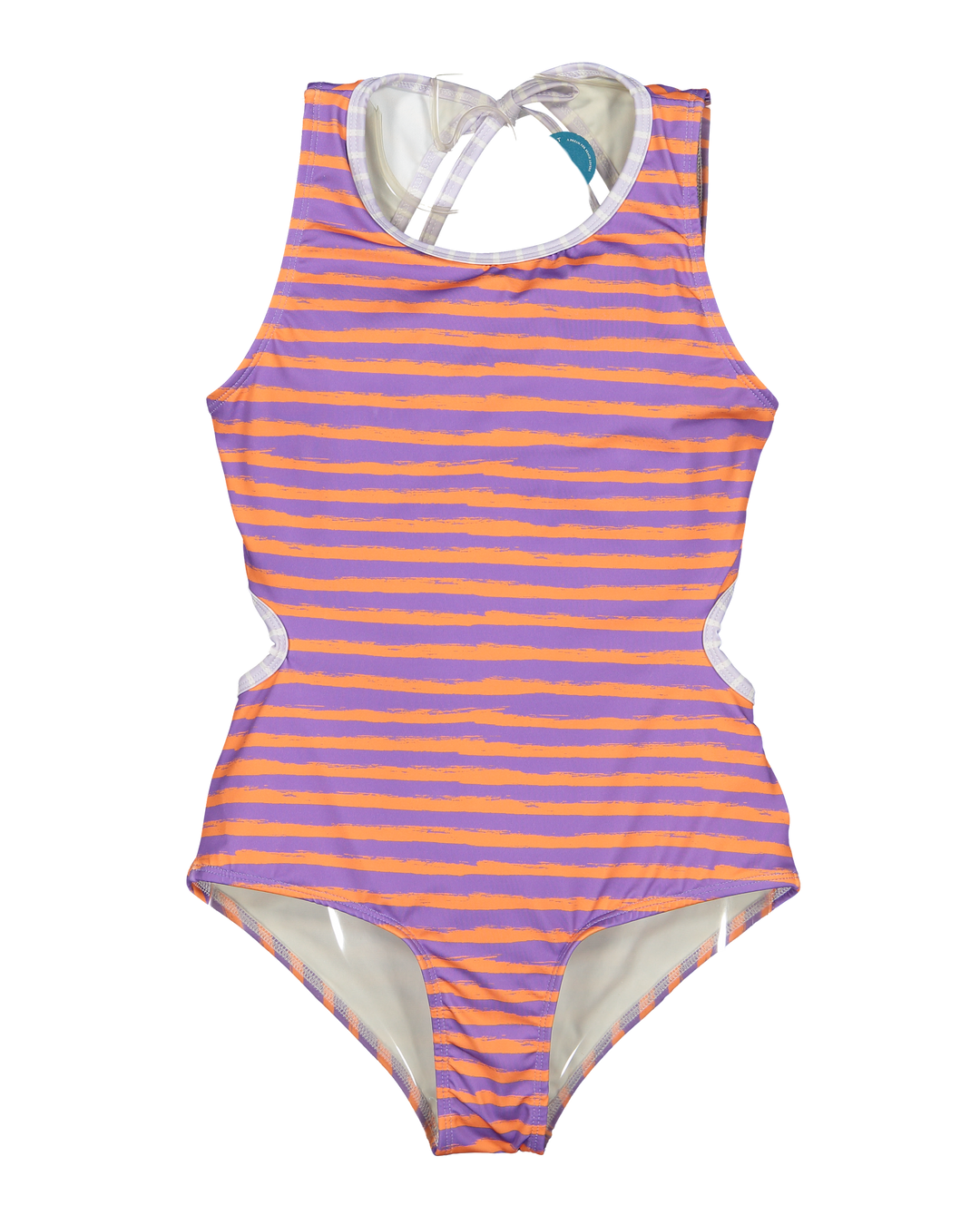 girls lavender orange striped triquini swimsuit
