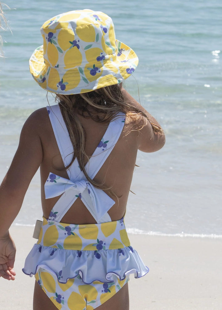 girls lemon print swimsuit ruffle waist
