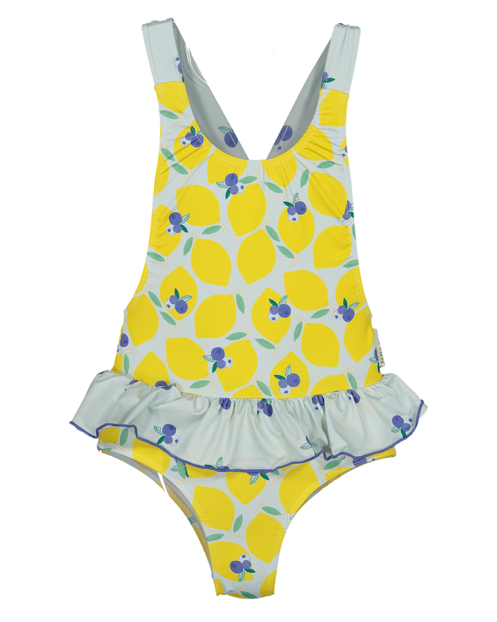 girls lemon print swimsuit ruffle waist
